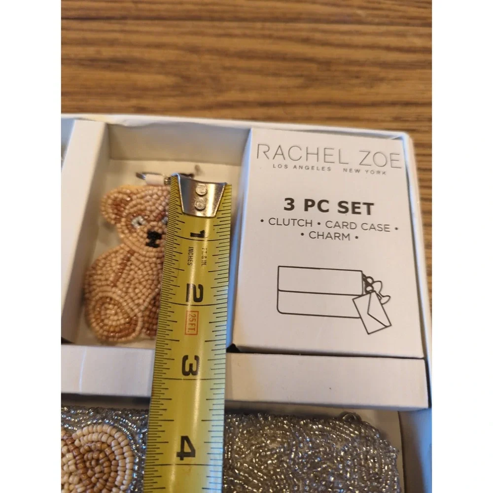 NEW Rachel Zoe Teddy Bear Beaded Clutch Wallet and Key Chain 3-Piece Set Ret $98